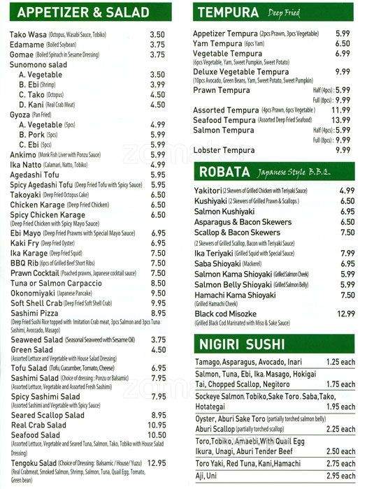 Tengoku Sushi - Surrey, BC menu_pic