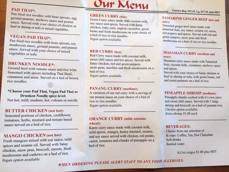 Thai Hut - Woodstock, NB menu_pic