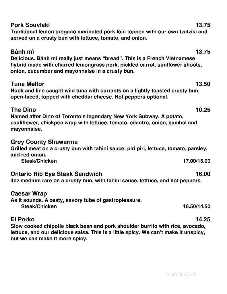 The Bicycle Cafe - Flesherton, ON menu_pic