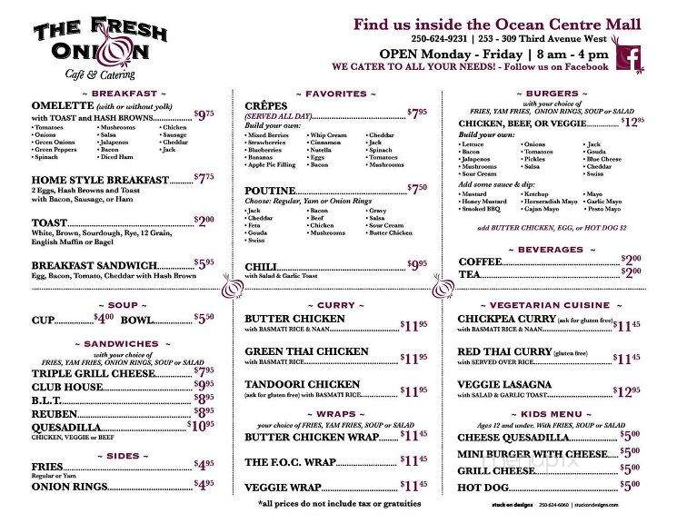 The Fresh Onion Cafe & Catering - Prince Rupert, BC menu_pic