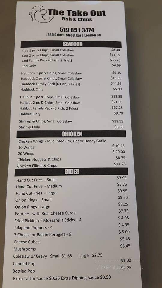 The Take Out Fish and Chips - London, ON menu_pic