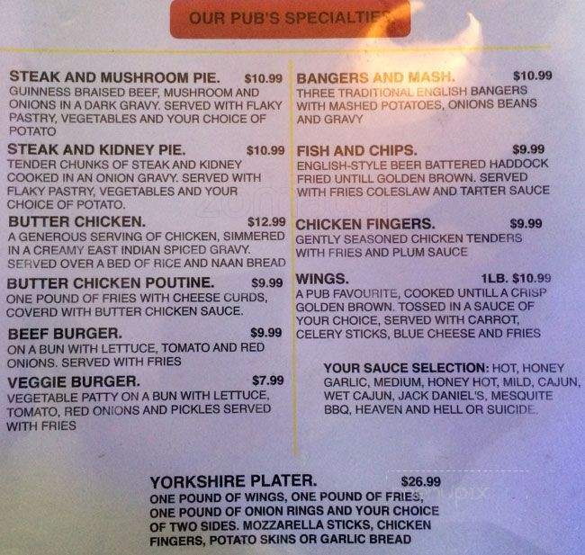 The Yorkshire Arms - Mississauga, ON menu_pic