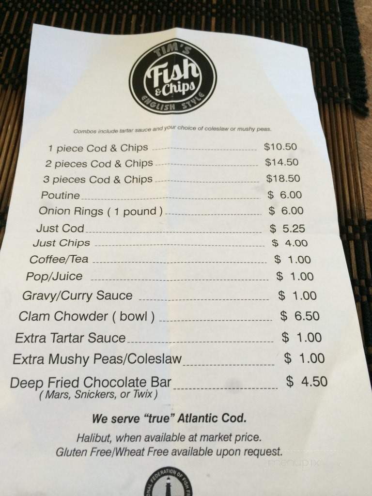 Tim's Fish & Chips - Creston, BC menu_pic