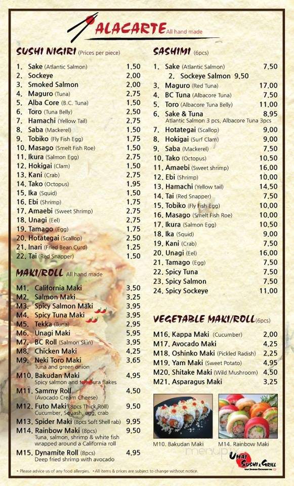 Umai Sushi & Grill - Squamish, BC menu_pic