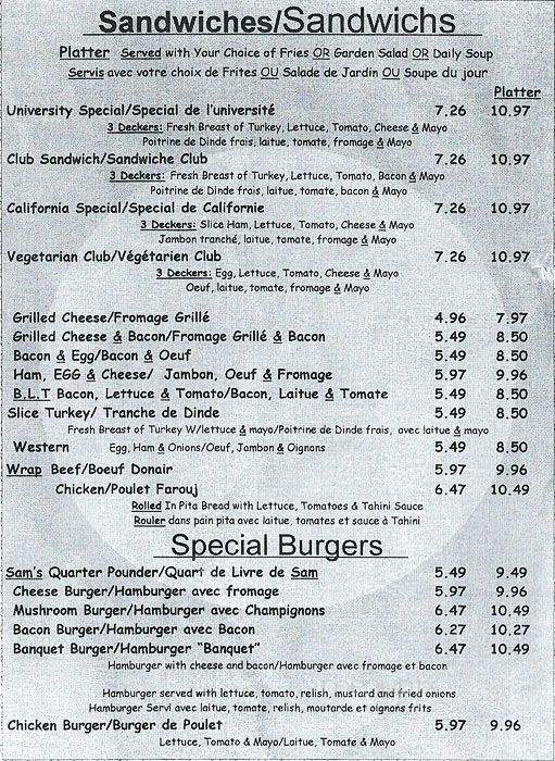 University Tavern - Ottawa, ON menu_pic