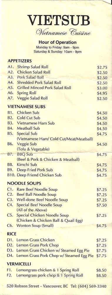 Viet Sub - Vancouver, BC menu_pic