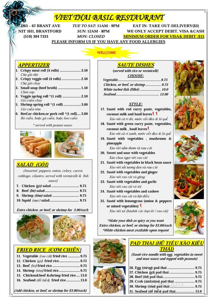 Viet Thai Basil Restaurant - Brantford, ON menu_pic