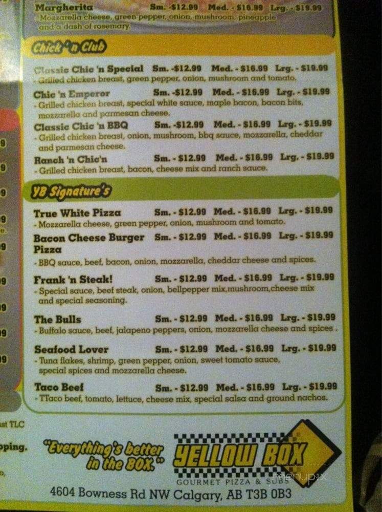 Yellow Box - Calgary, AB menu_pic