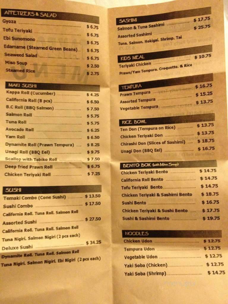 Yukiya Sushi - Harrison Hot Springs, BC menu_pic