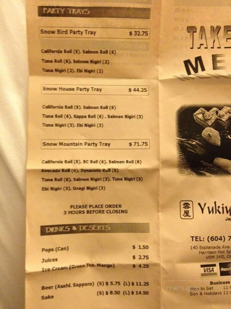 Yukiya Sushi - Harrison Hot Springs, BC menu_pic