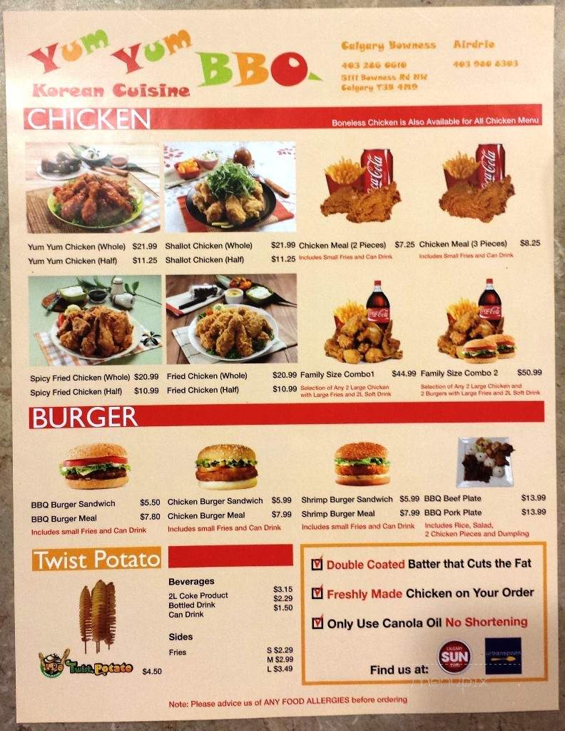 Yum Yum BBQ & Chicken - Calgary, AB menu_pic