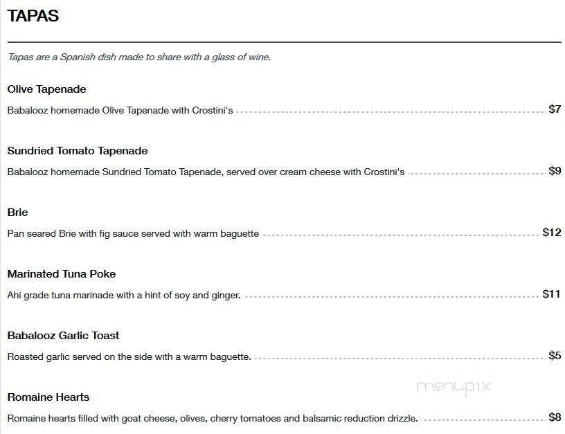 Babalooz Tapas - Christina Lake, BC menu_pic