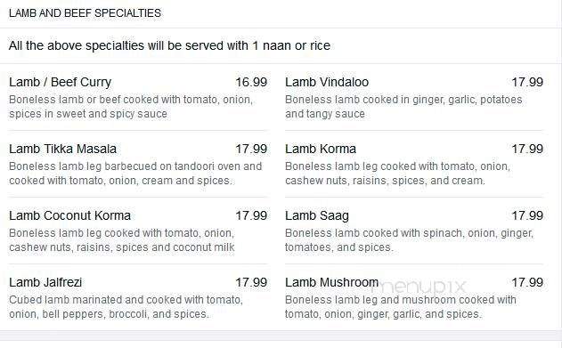 Taj Grill and Bar - Grande Prairie, AB menu_pic