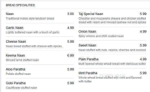 Taj Grill and Bar - Grande Prairie, AB menu_pic