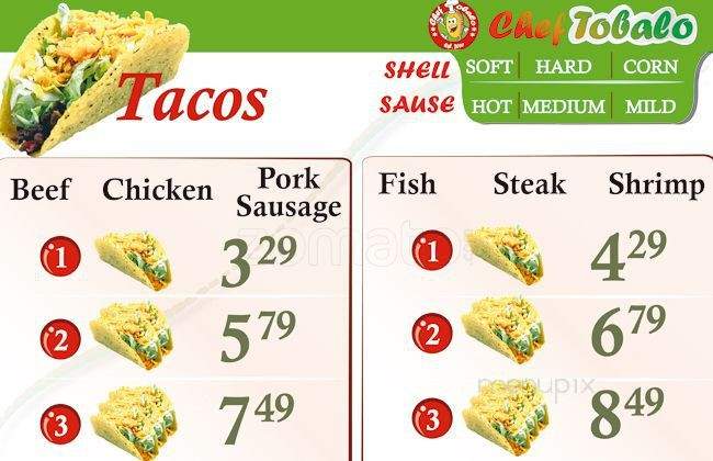 Chef Tobalo - Fort Erie, ON menu_pic