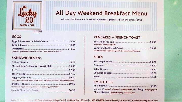 The Lucky 20 Bakery + Cafe - Markham, ON menu_pic