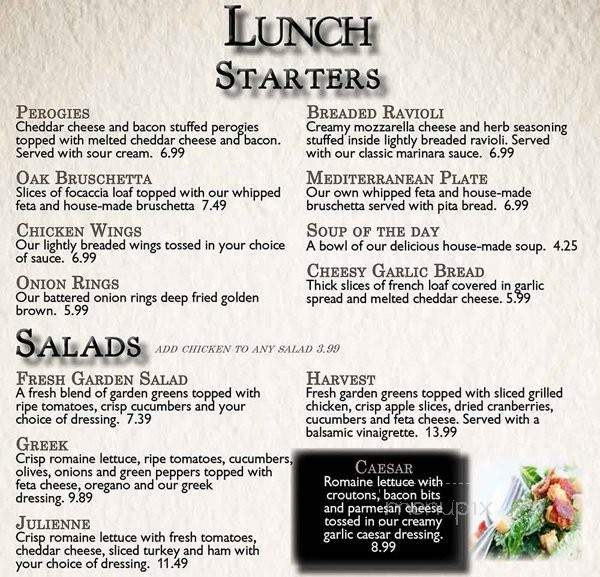 The Oak Grill - London, ON menu_pic