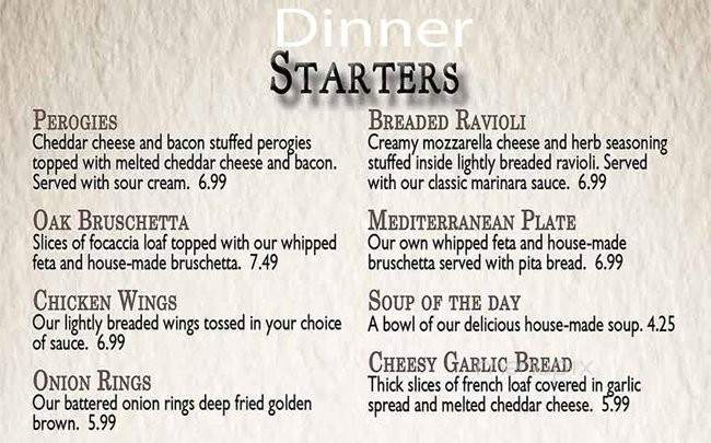 The Oak Grill - London, ON menu_pic