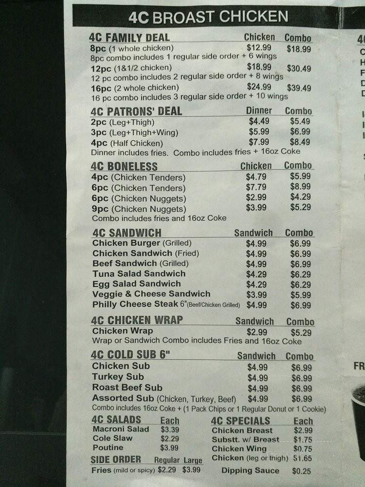 4C Broast Chicken - Toronto, ON menu_pic
