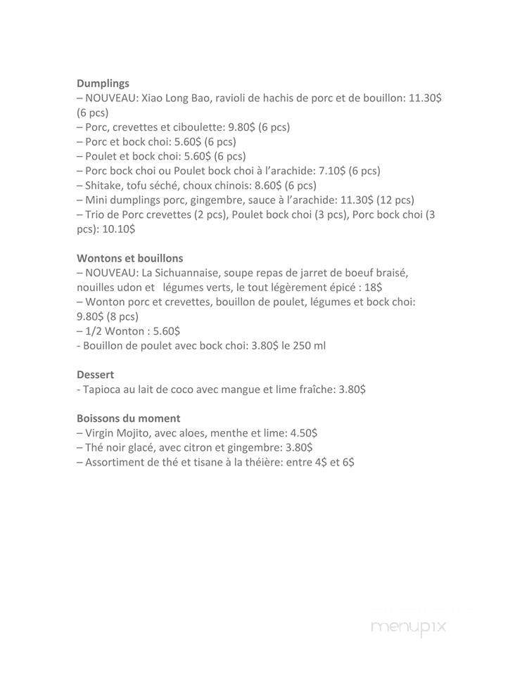 Chinoiseries et Dumplings - Montreal, QC menu_pic