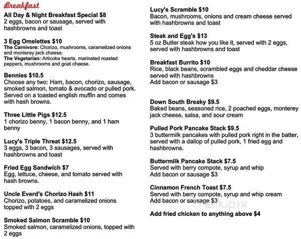 Lucy's Eastside Diner - Vancouver, BC menu_pic