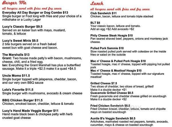 Lucy's Eastside Diner - Vancouver, BC menu_pic