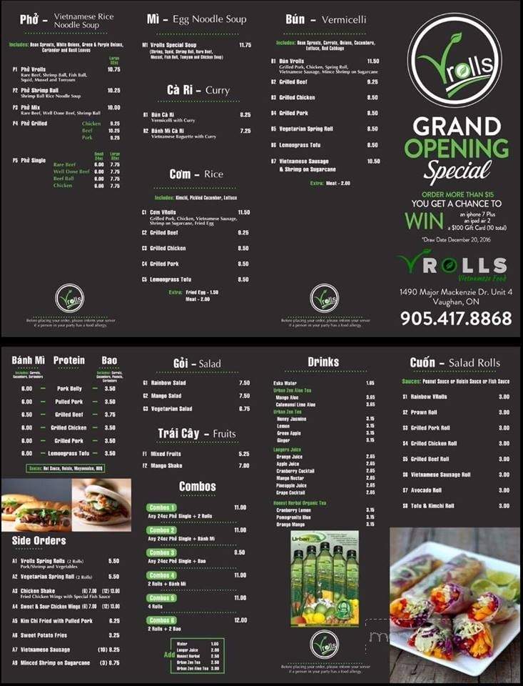 Vrolls Vietnamese Food - Vaughan, ON menu_pic