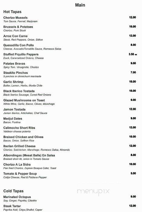 Tinto Bar De Tapas - East York, ON menu_pic