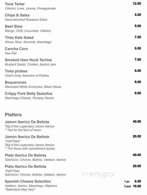 Tinto Bar De Tapas - East York, ON menu_pic