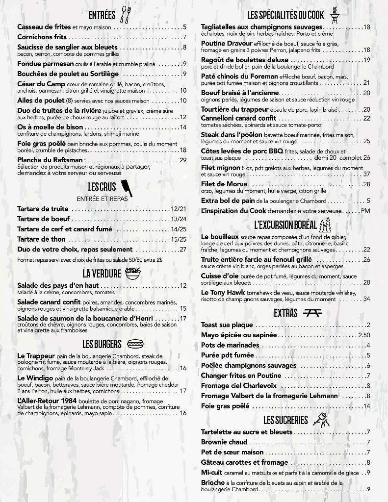 Le Draveur Cookerie et Bar - Roberval, QC menu_pic