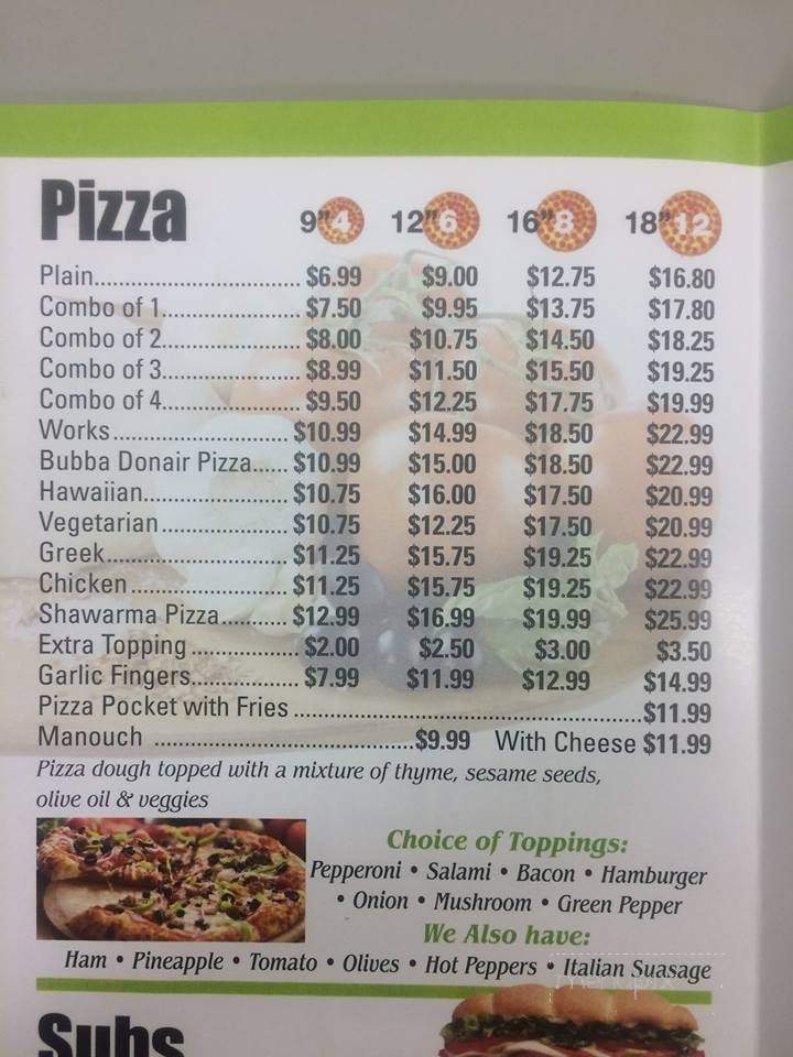 Panada Pizza - Dartmouth, NS menu_pic