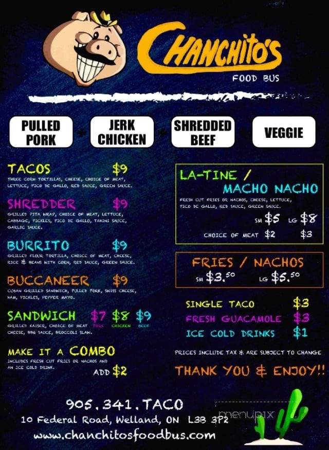 Chanchito's Food Bus - Welland, ON menu_pic