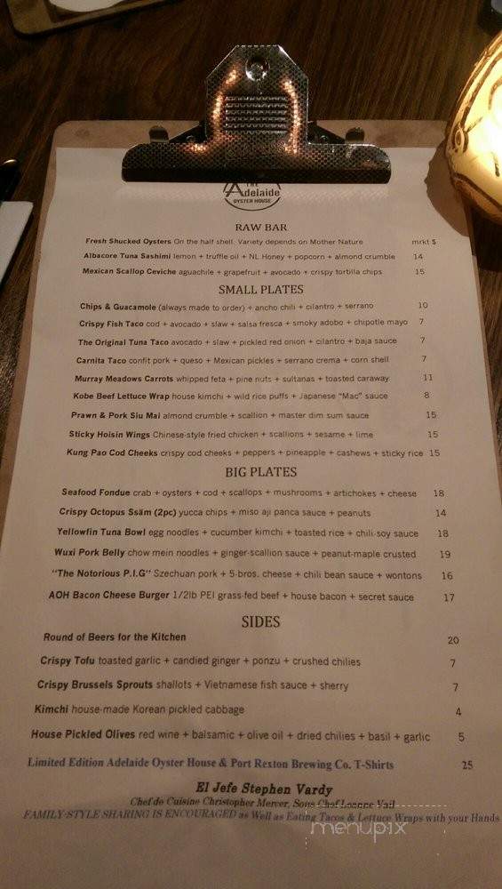 Adelaide Oyster House - St. John's, NL menu_pic