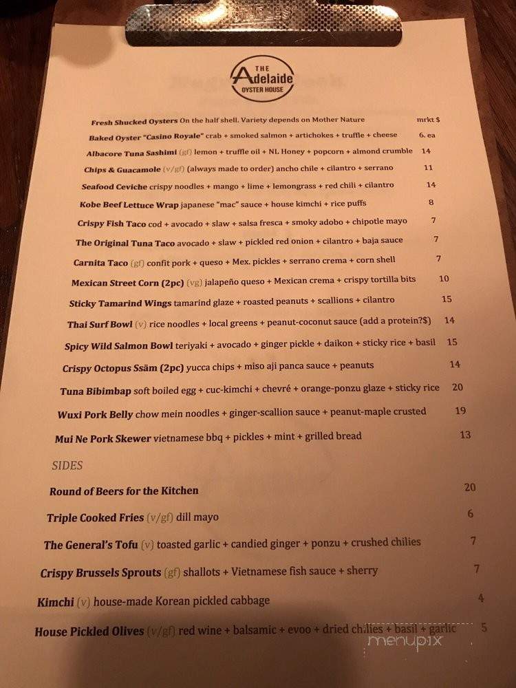 Adelaide Oyster House - St. John's, NL menu_pic