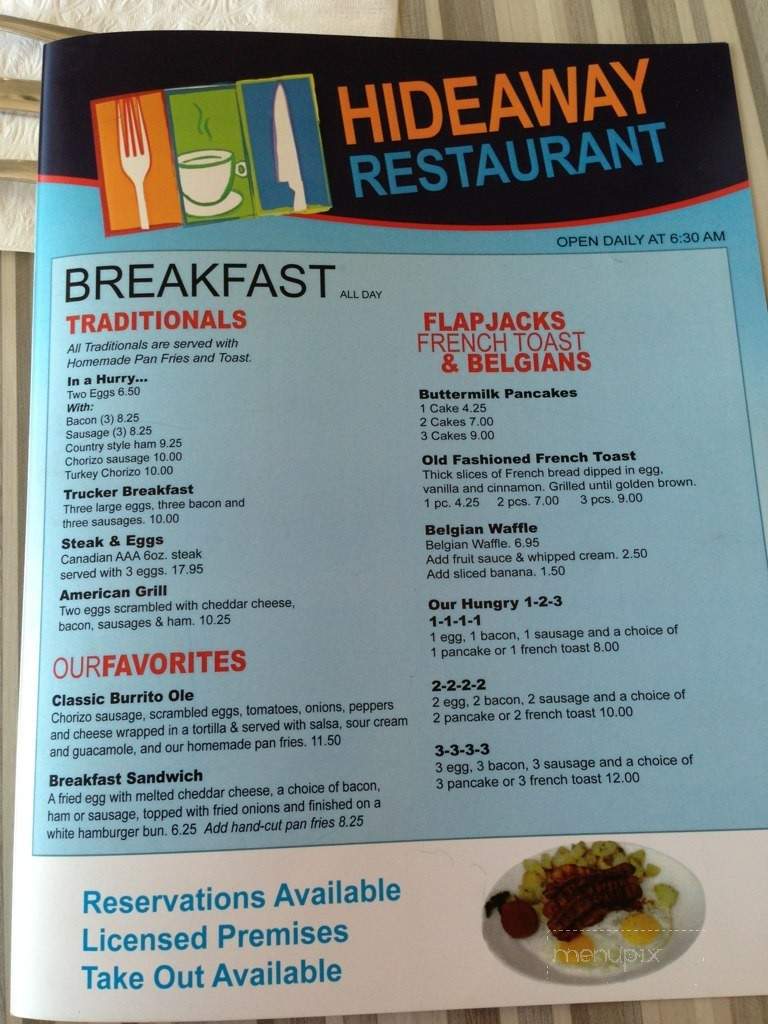Hideaway Restaurant - Victoria, BC menu_pic