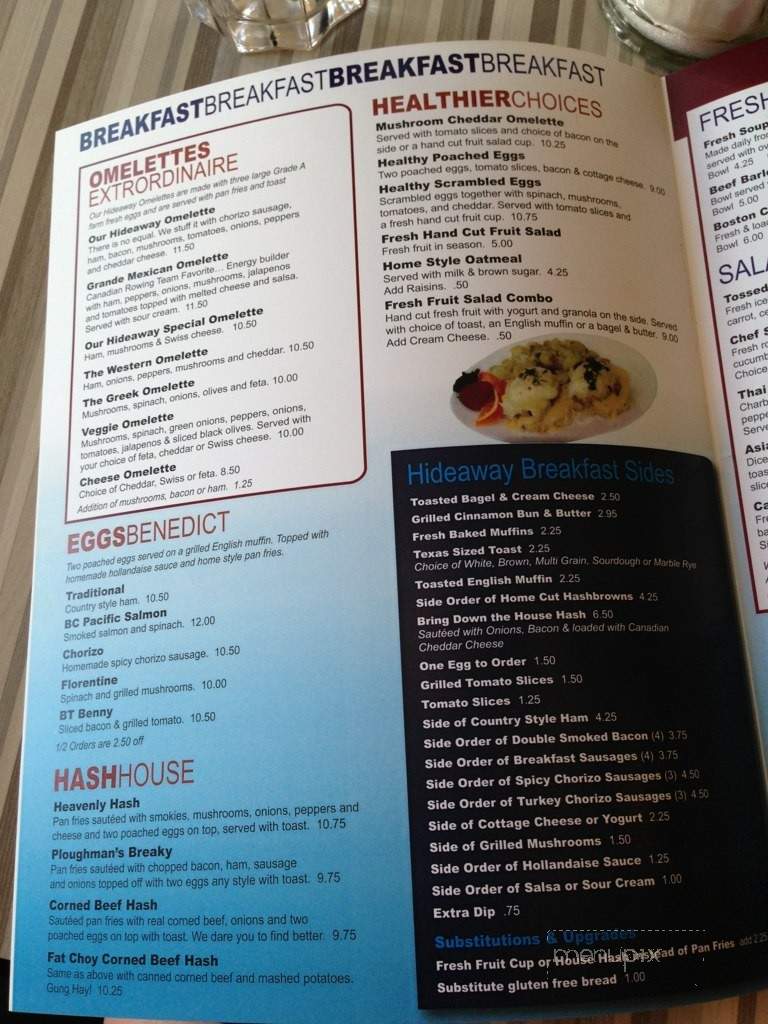 Hideaway Restaurant - Victoria, BC menu_pic