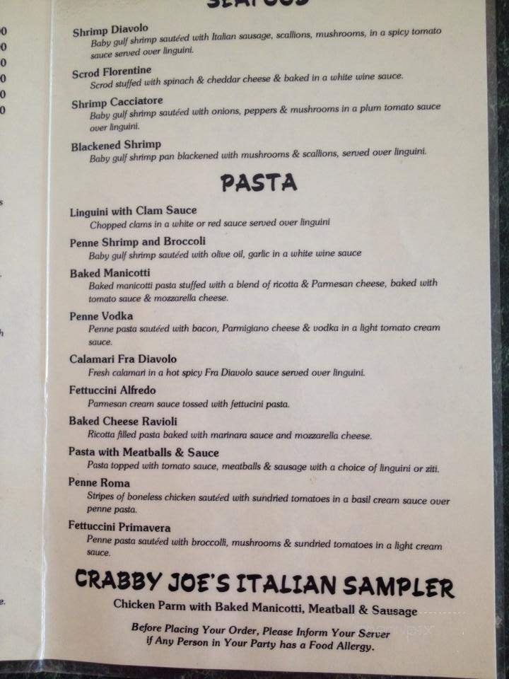 Crabby Joe's Bar & Grill - Southwick, MA menu_pic