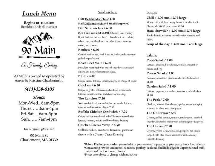 90 Main - Charlemont, MA menu_pic