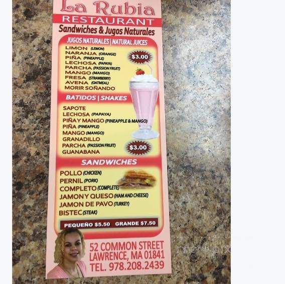 La Rubia Restaurant - Lawrence, MA menu_pic