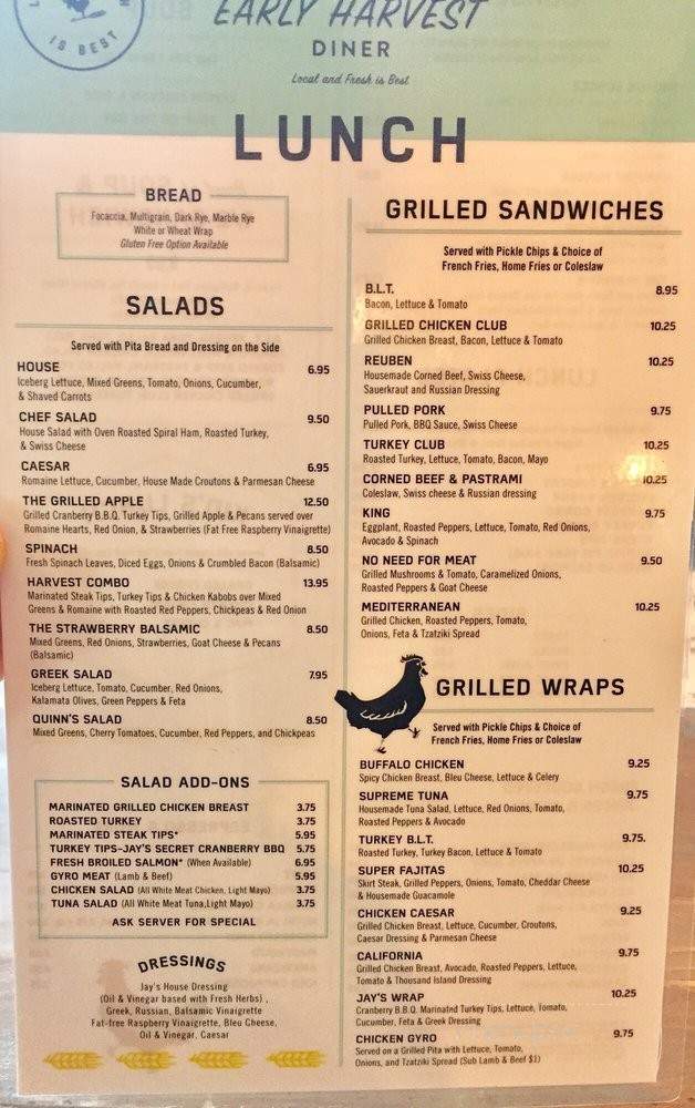 Early Harvest Diner - Beverly, MA menu_pic