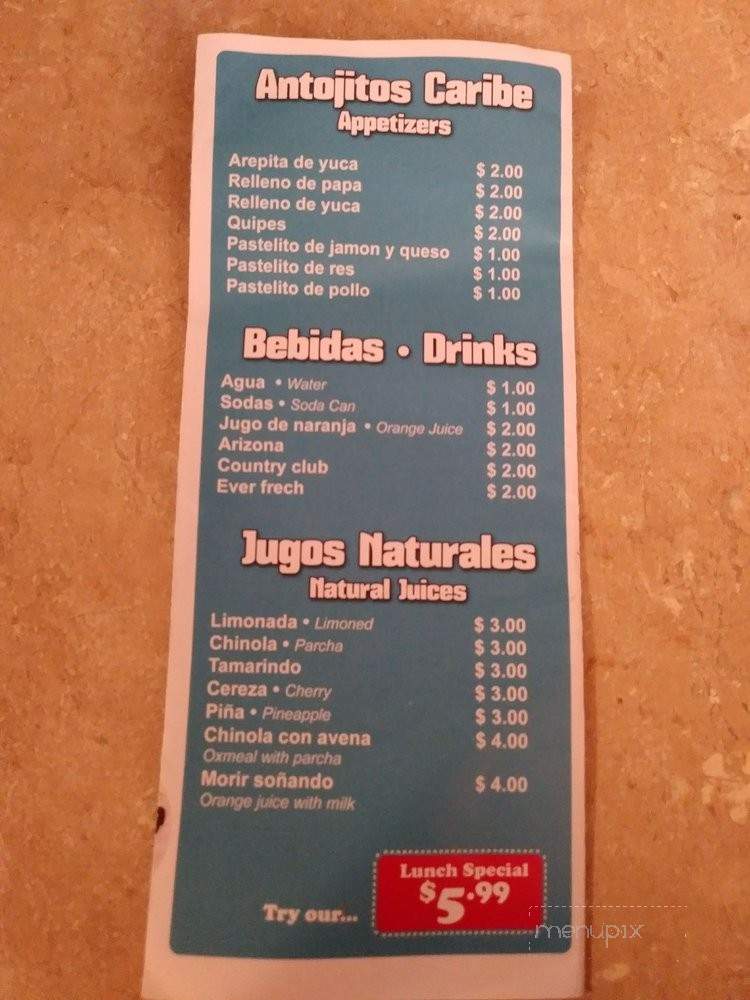 Caribe Restaurant - Peabody, MA menu_pic