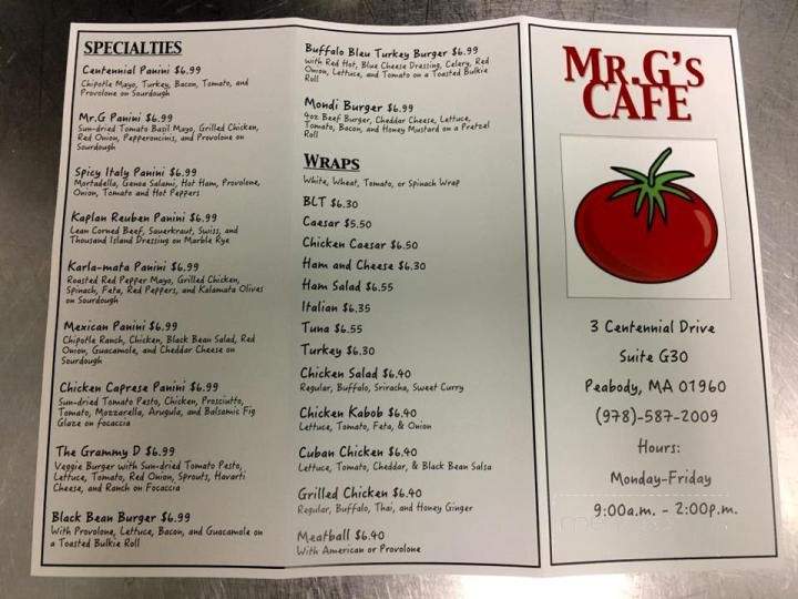 Mr. G's Cafe - Peabody, MA menu_pic