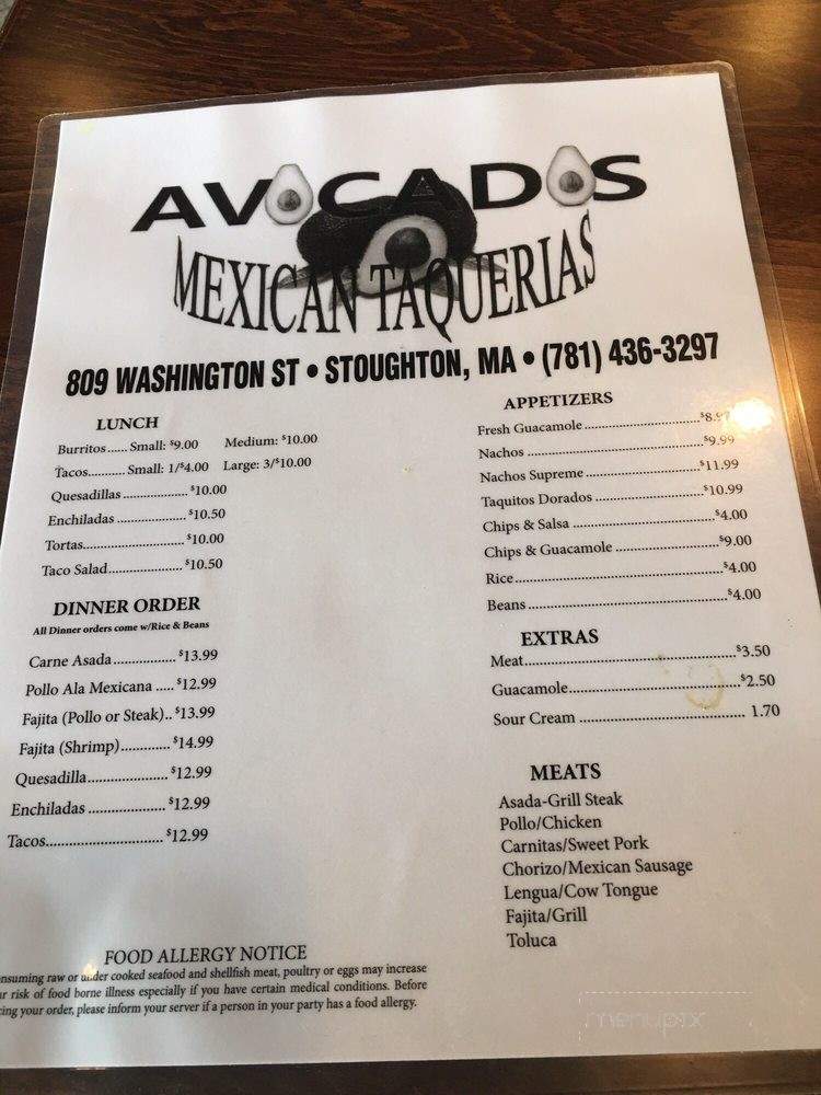 Avocados Mexican Taquerias - Stoughton, MA menu_pic