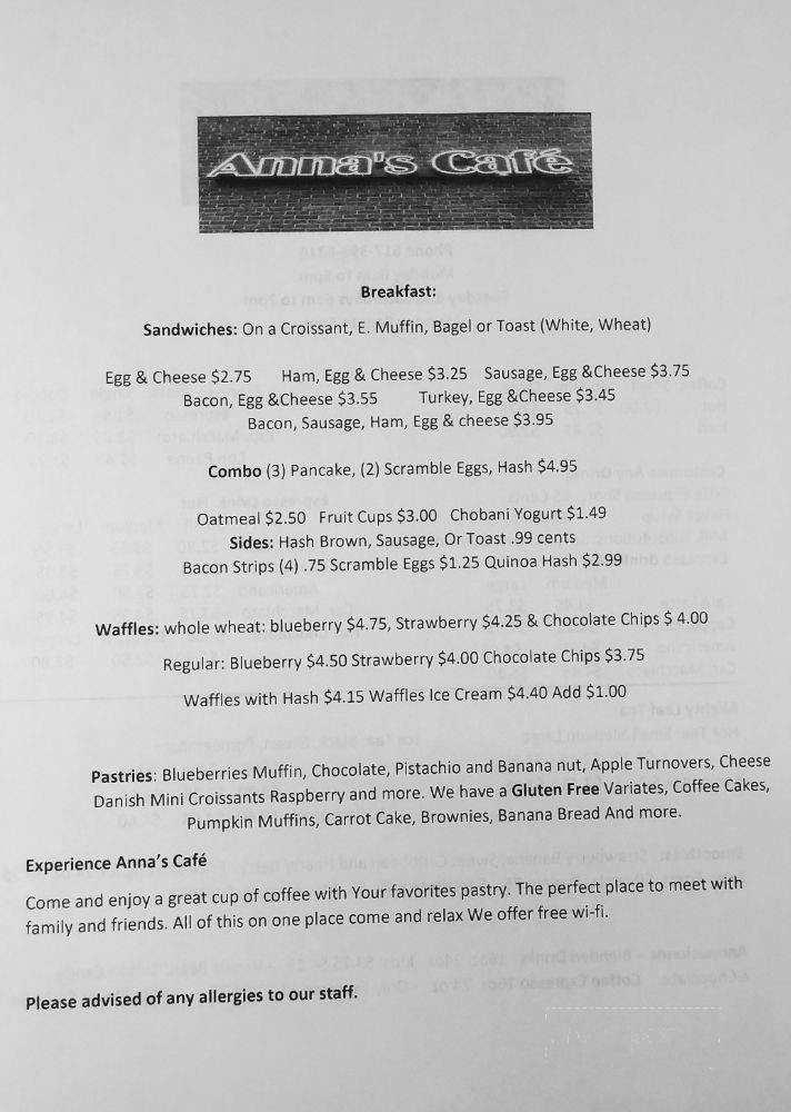 Anna's Cafe - Charlestown, MA menu_pic
