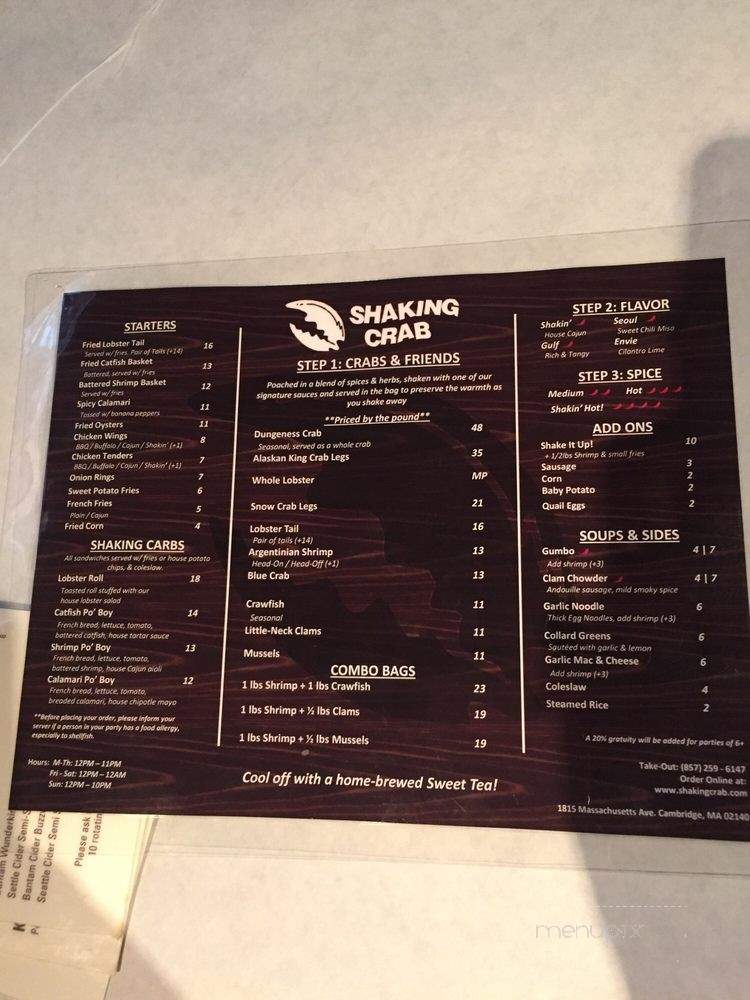 Shaking Crab - Brookline, MA menu_pic