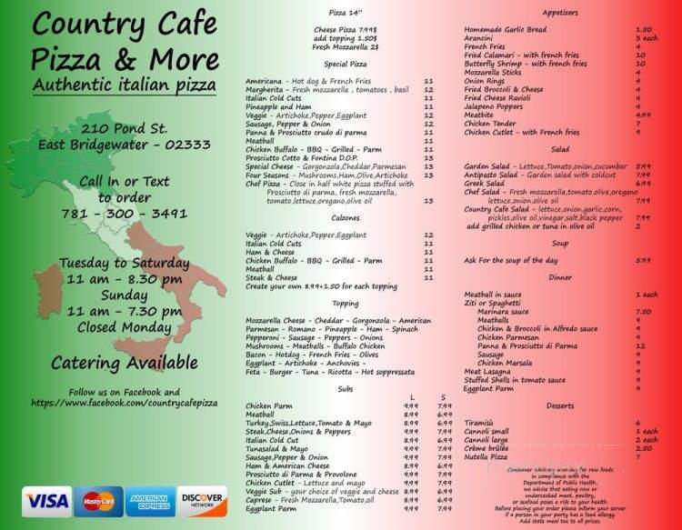 Country Cafe Pizza & More - East Bridgewater, MA menu_pic