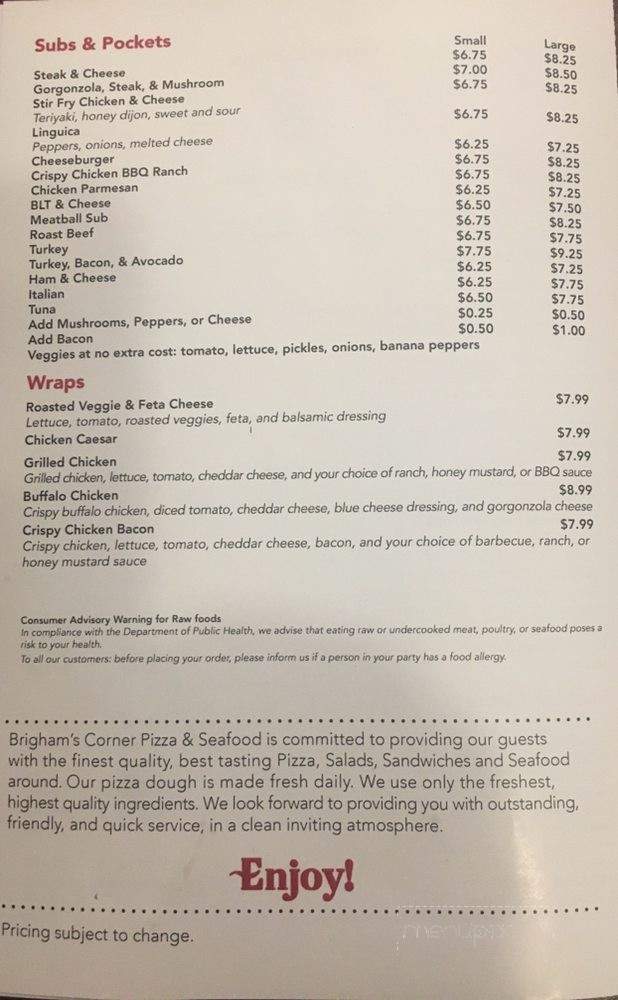 Brigham's Corner - New Bedford, MA menu_pic