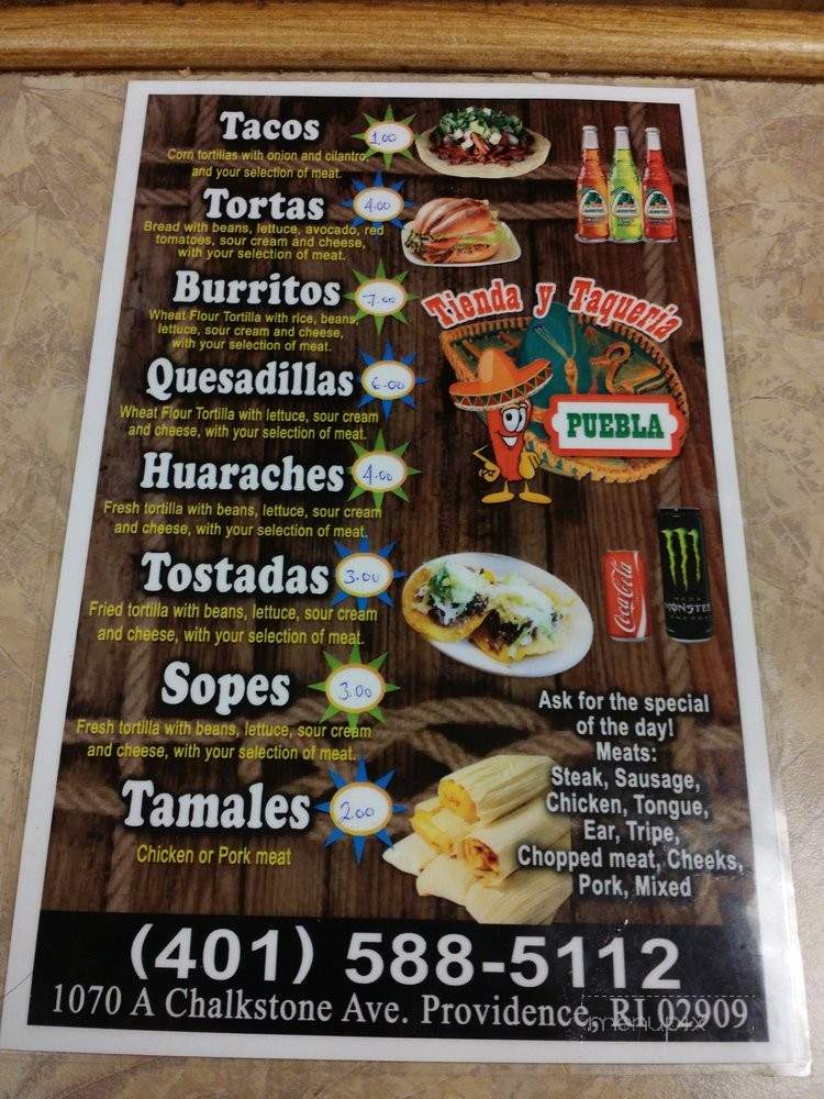 Tienda Y Taqueria Puebla - Providence, RI menu_pic
