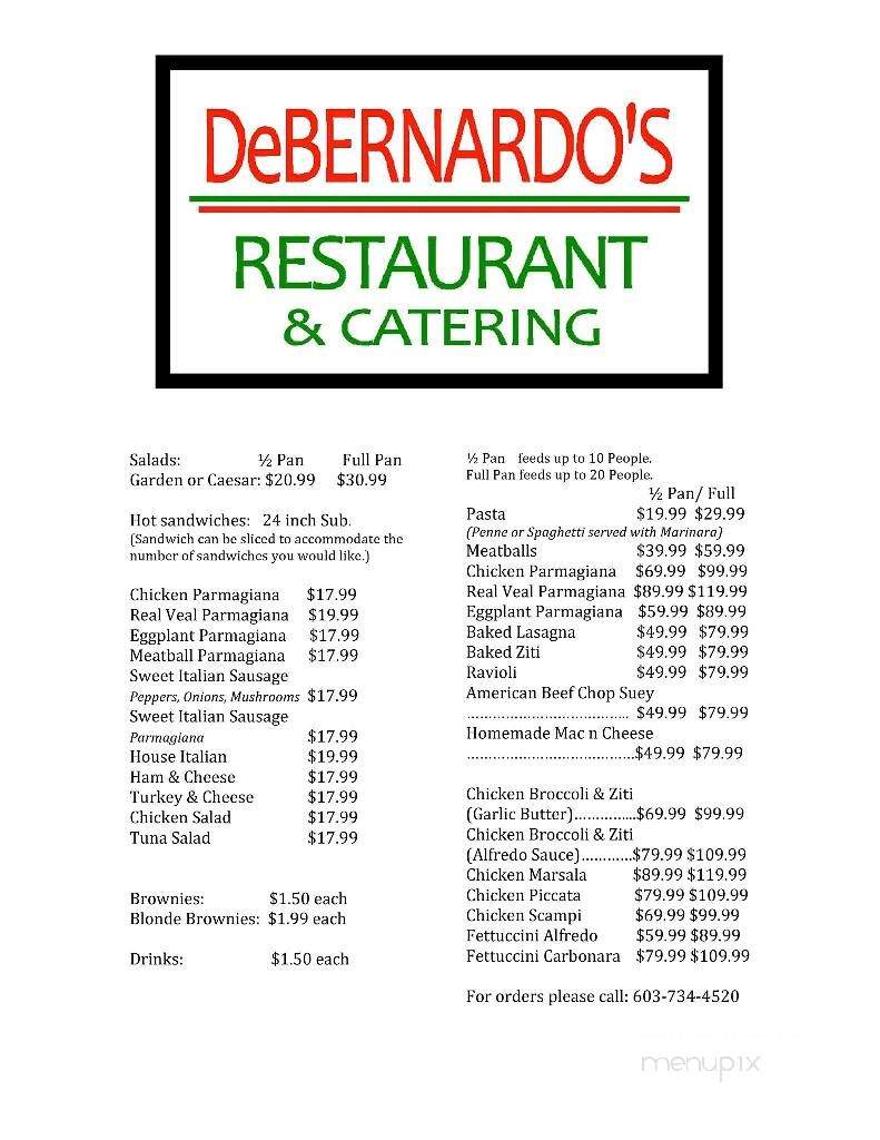 DeBernardo's Restaurant - Epping, NH menu_pic