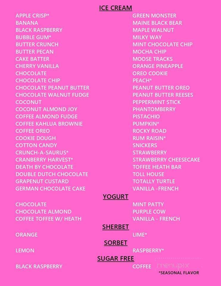 Lix Ice Cream Parlor - Hudson, NH menu_pic